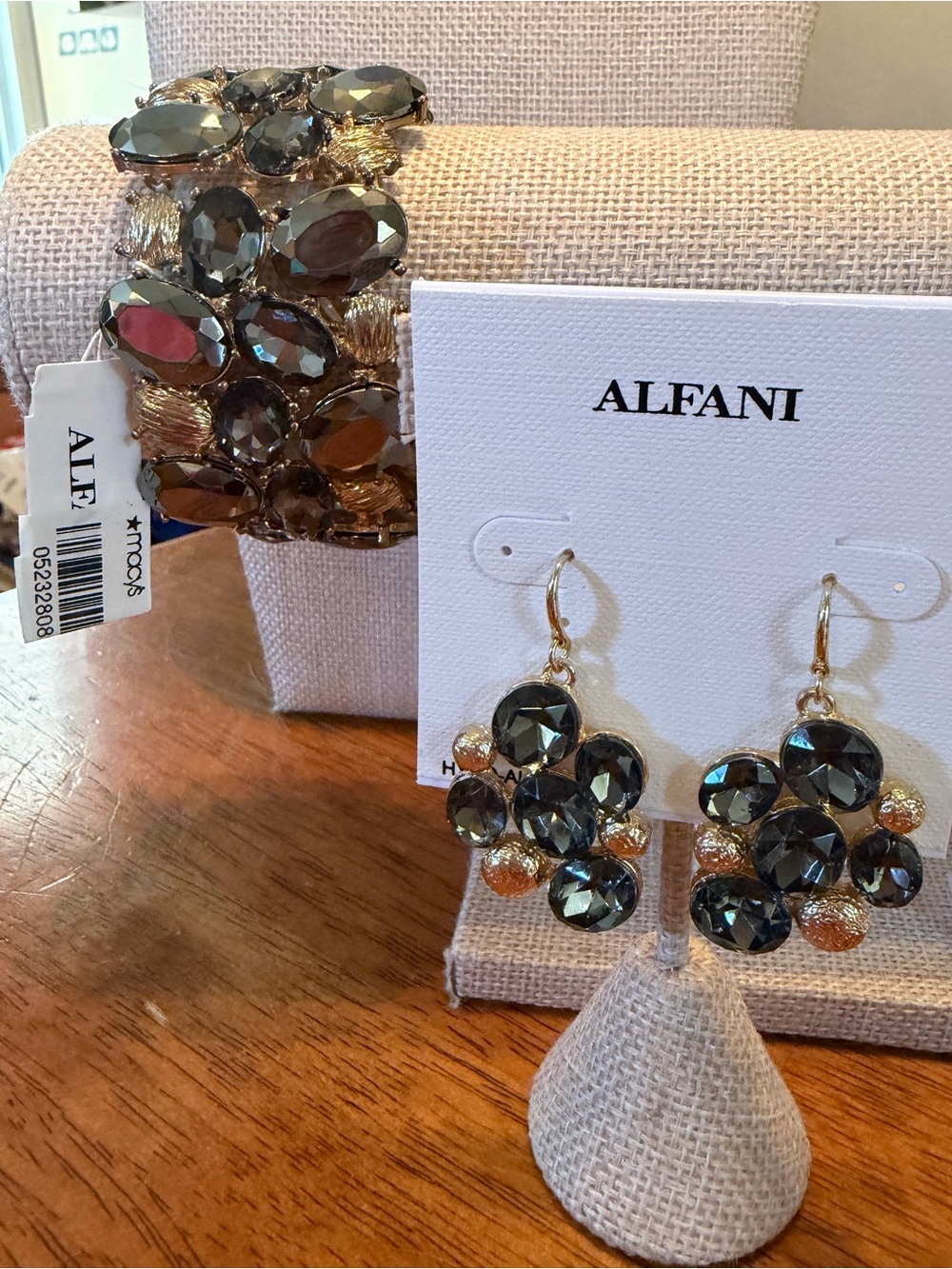 Alfani Smoky Crystal Cluster Bracelet and Dangle Earrings - Gold